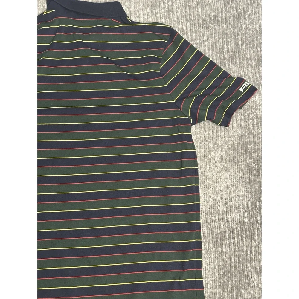 RLX Ralph Lauren Polo Shirt Mens Large Navy Multicolor Stripe Golf Performance
